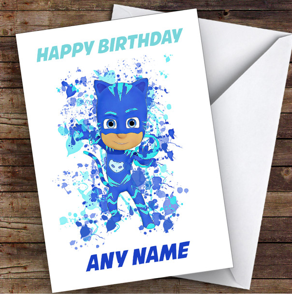 Pj Masks Cat Boy Splatter Art Children's Kids Personalised Birthday Card