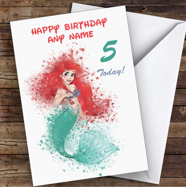 Ariel Disney Mermaid Watercolour Splatter Children's Kids Birthday Card