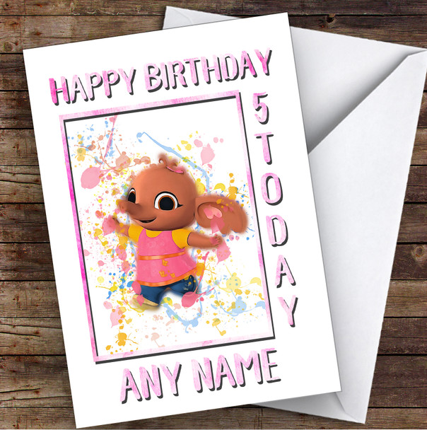 Bing Bunny Sula Splatter Art Children's Kids Personalised Birthday Card