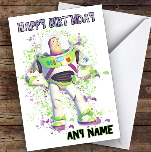 Buzz Toy Story Splatter Art Children's Kids Personalised Birthday Card