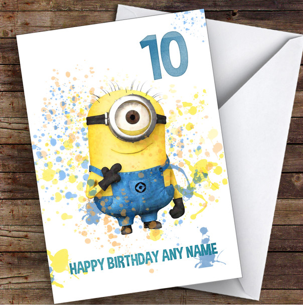 Minions Stuart Splatter Art Children's Kids Personalised Birthday Card