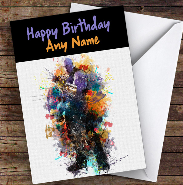 Thanos Watercolour Splatter Children's Kids Personalised Birthday Card