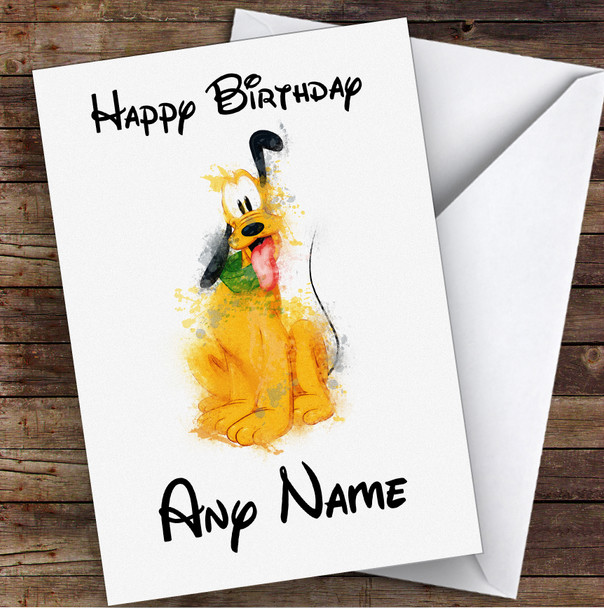 Disney Pluto Watercolour Splatter Style Children's Kids Birthday Card