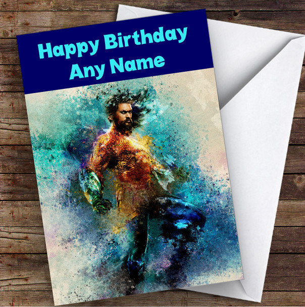 Aquaman Watercolour Smudge Children's Kids Personalised Birthday Card