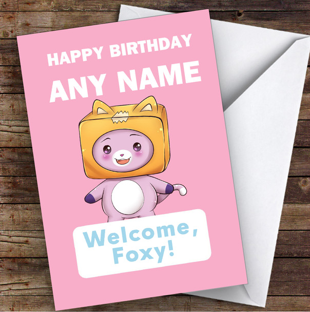 Lankybox Welcome Foxy Pink Children's Kids Personalised Birthday Card