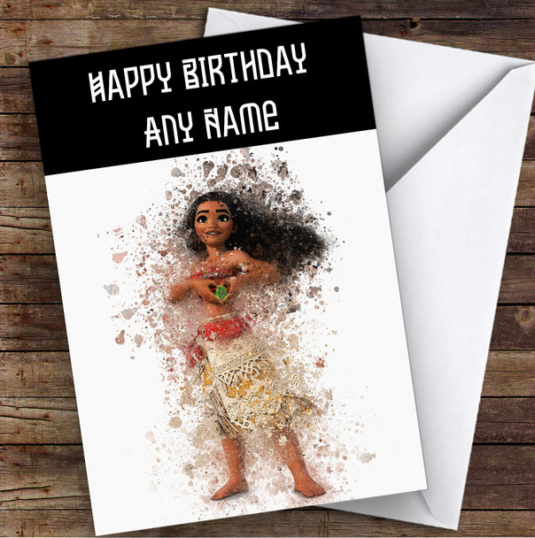 Moana Watercolour Splatter Children's Kids Personalised Birthday Card