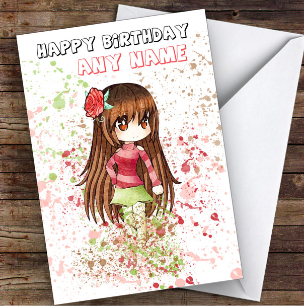 Gatcha Life Looking Rosey Splatter Art Children's Kids Birthday Card