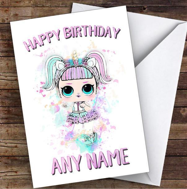 Unicorn Surprise Lol Doll Splatter Art Children's Kids Birthday Card