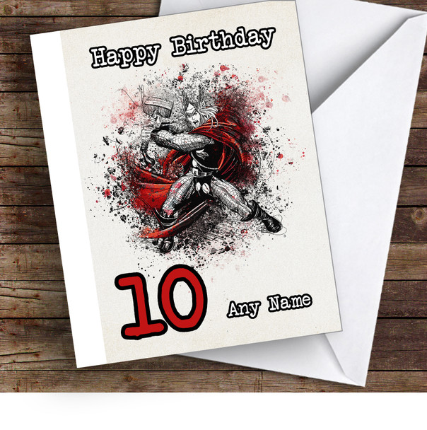 Thor Watercolour Splatter Children's Kids Personalised Birthday Card