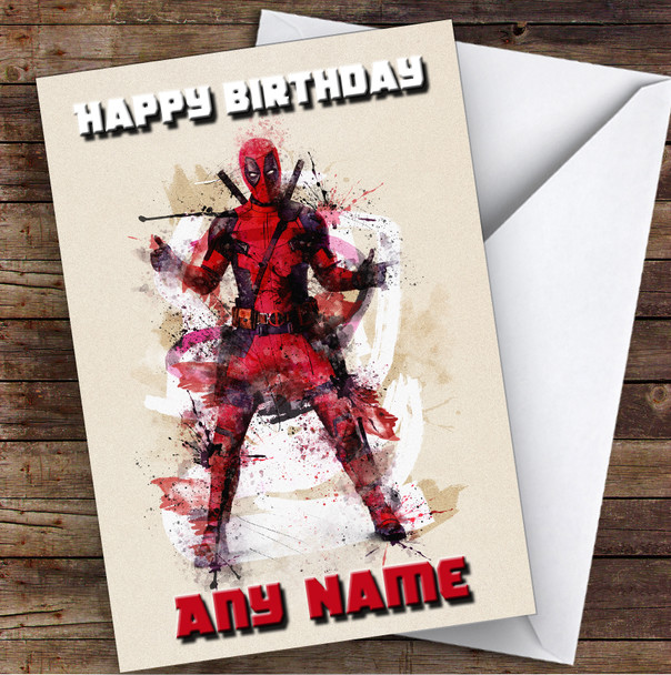 Deadpool Abstract Smudge Children's Kids Personalised Birthday Card