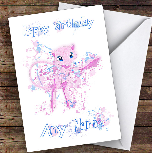 Mew Pokémon Splatter Art Children's Kids Personalised Birthday Card