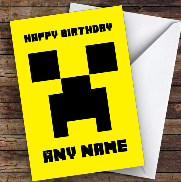 Minecraft Creeper Yellow Children's Kids Personalised Birthday Card