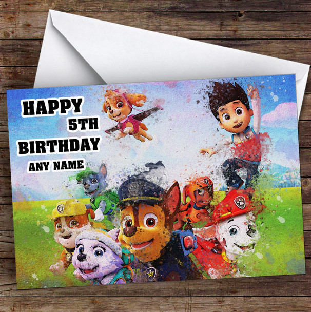 Paw Patrol Retro Smudge Children's Kids Personalised Birthday Card