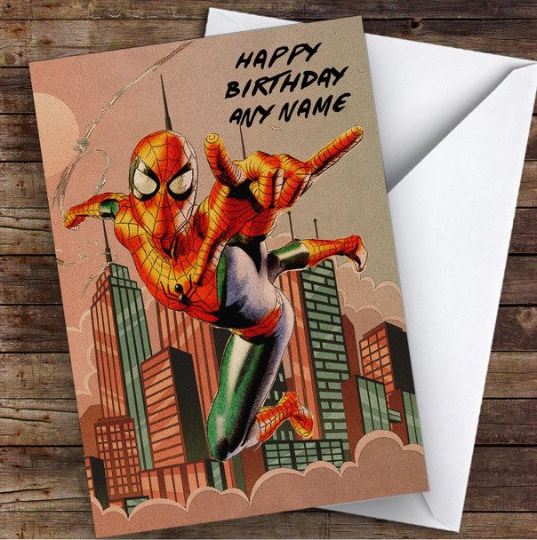 Spiderman Retro Vintage Children's Kids Personalised Birthday Card