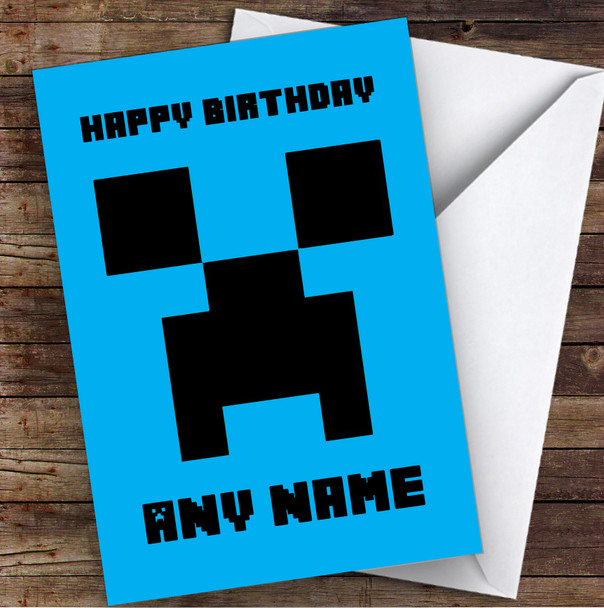 Minecraft Creeper Blue Children's Kids Personalised Birthday Card