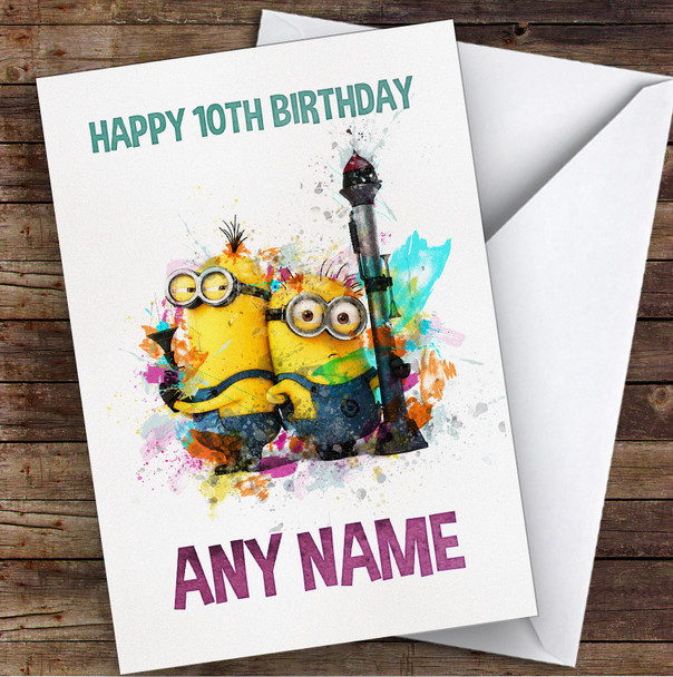 Minions Smudge Style 5 Children's Kids Personalised Birthday Card