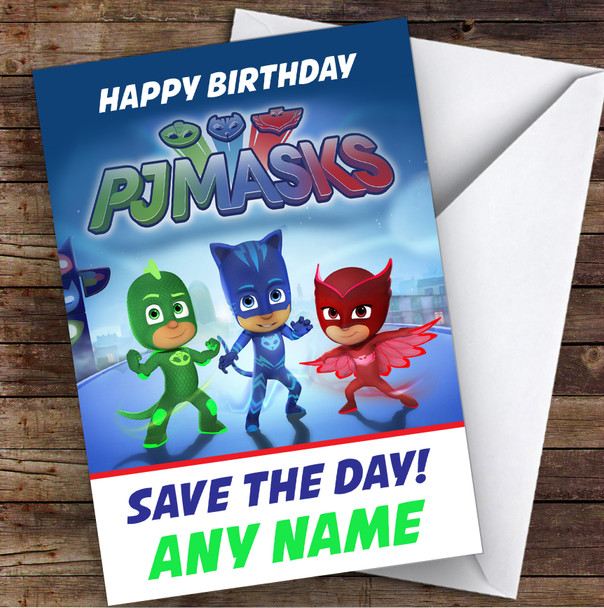 Pj Masks Save The Day Children's Kids Personalised Birthday Card