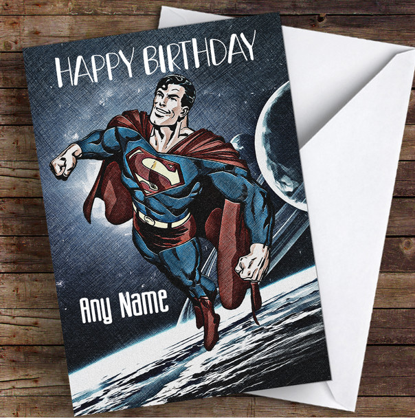 Superman Vintage Blue Children's Kids Personalised Birthday Card