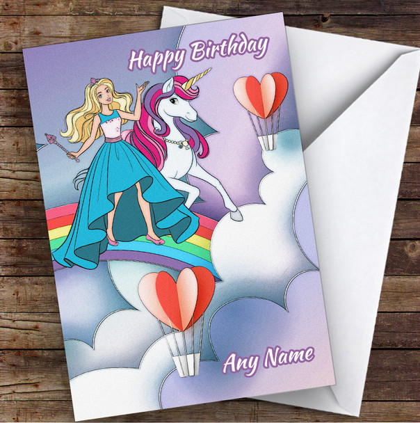 Unicorn Barbie Retro Children's Kids Personalised Birthday Card