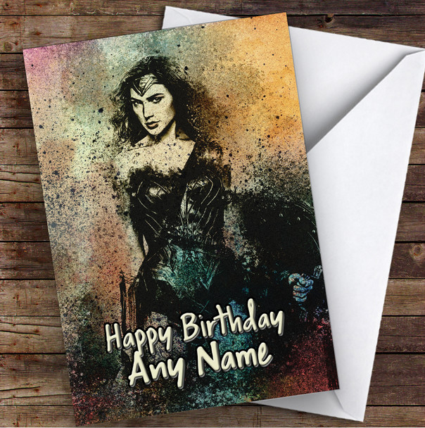 Wonder Woman Vintage Children's Kids Personalised Birthday Card