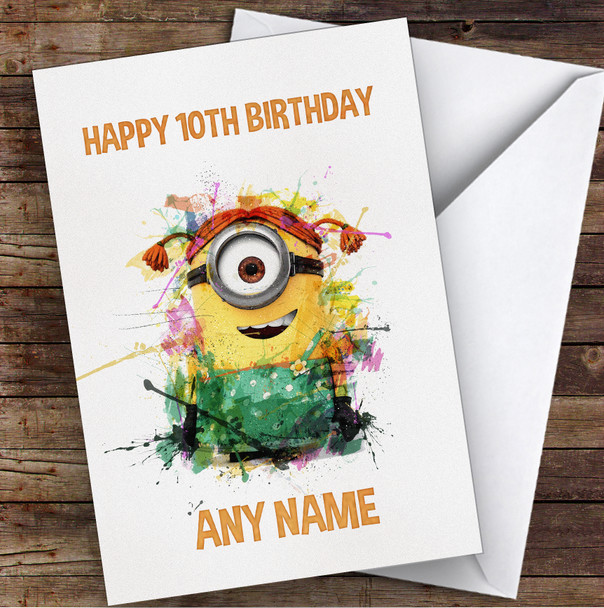 Minion Smudge Style Children's Kids Personalised Birthday Card