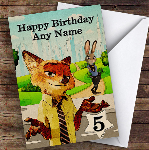Zootropolis Retro Children's Kids Personalised Birthday Card