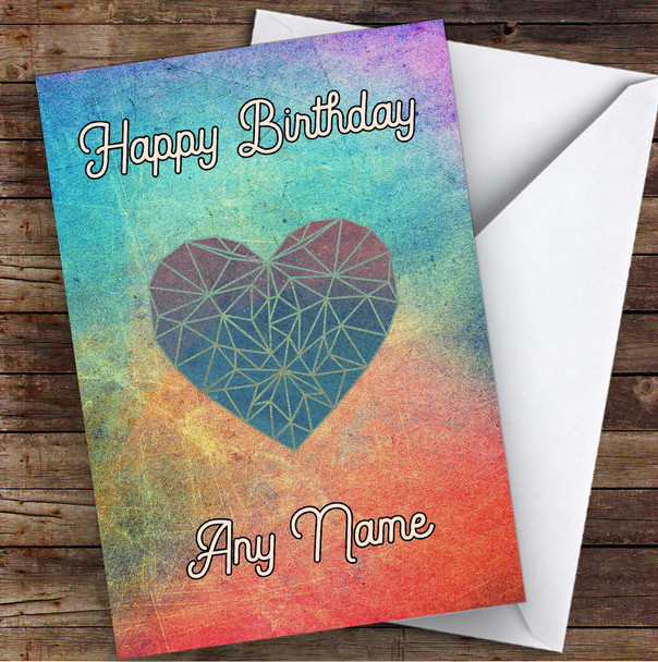 Colourful Rainbow Geometric Heart Romantic Personalised Birthday Card