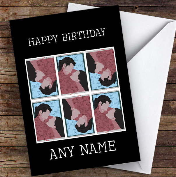 Kissing Couple Vintage Abstract Romantic Personalised Birthday Card