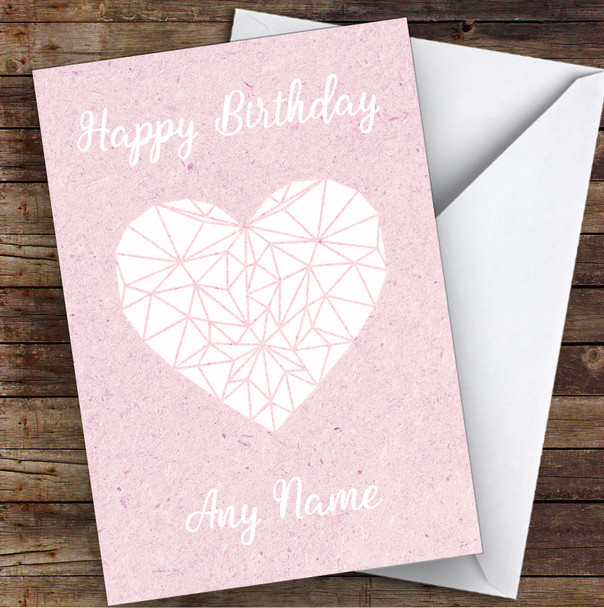 White Heart On Rustic Pink Romantic Personalised Birthday Card