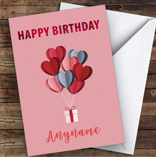 Hearts Balloons Gift Romantic Personalised Birthday Card