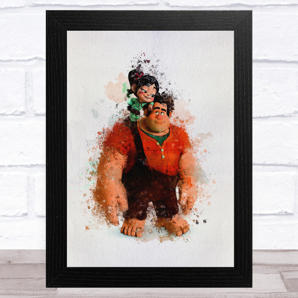 Wreck-It Ralph and Penelope Watercolour Splatter Children's Kid's Wall Art Print