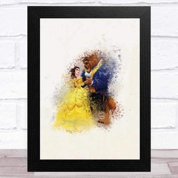 Beauty And The Beast Watercolour Splatter Children's Kid's Wall Art Print