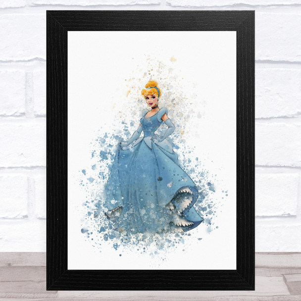 Cinderella Watercolour Splatter Children's Kid's Wall Art Print