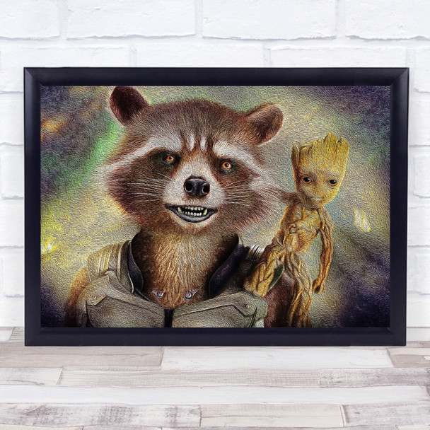 Rocket Raccoon And Groot Smudge Children's Kid's Wall Art Print