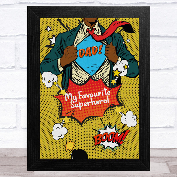 Superhero Dad Yellow Dark Skin Dad Father's Day Gift Wall Art Print