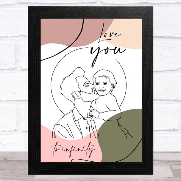 Love Dad And Child Line Art Drawing Dad Father's Day Gift Wall Art Print