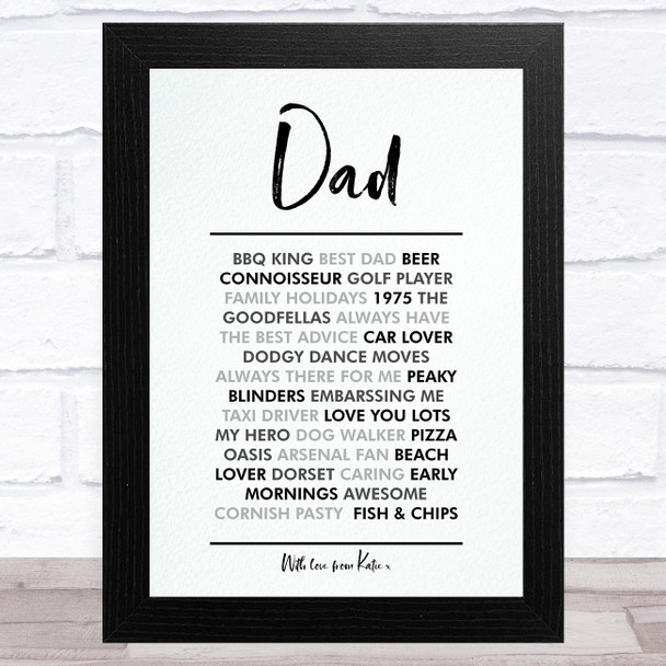 Dad List Of Words Personalised Dad Father's Day Gift Wall Art Print