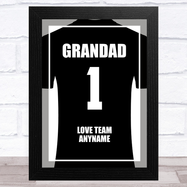 Grandad No.1 Football Shirt Black Personalised Dad Father's Day Gift Print