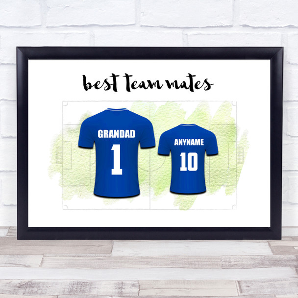 Grandad team Mates Football Shirts Blue Personalised Father's Day Gift Print