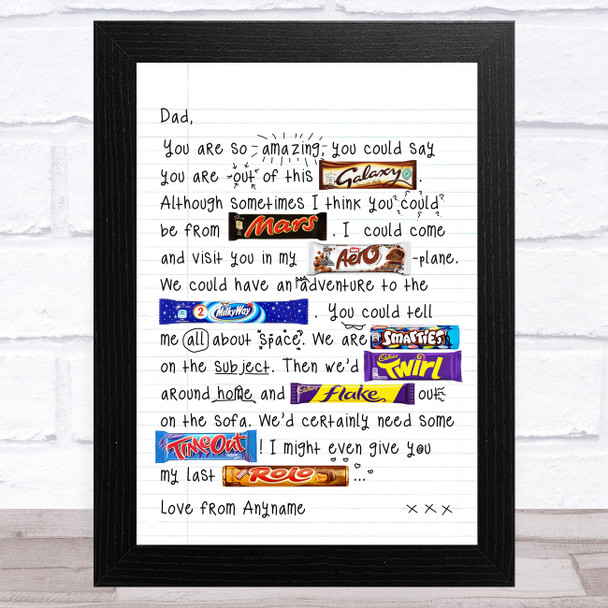 Chocolate Doodle Letter To Dad Personalised Dad Father's Day Gift Wall Art Print