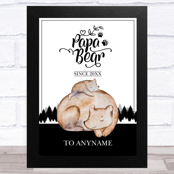Name Birth Date Cute Watercolour Papa Bear Personalised Father's Day Gift Print