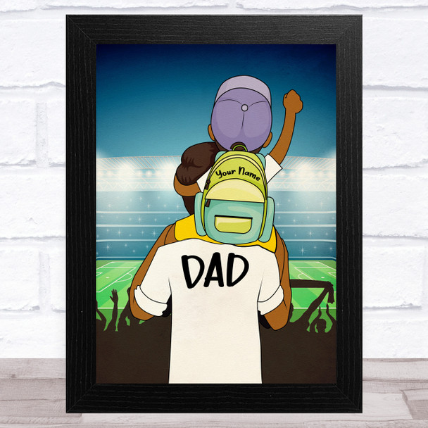 Dad With Son On Shoulders Dark Skin Personalised Dad Father's Day Gift Print