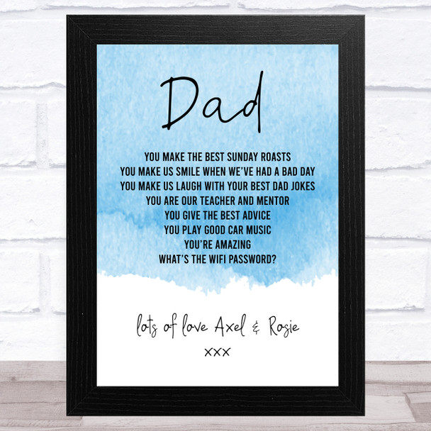 Blue Theme Dad Personalised Dad Father's Day Gift Wall Art Print