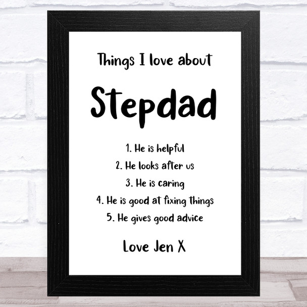 Things I Love About Stepdad Personalised Dad Father's Day Gift Wall Art Print