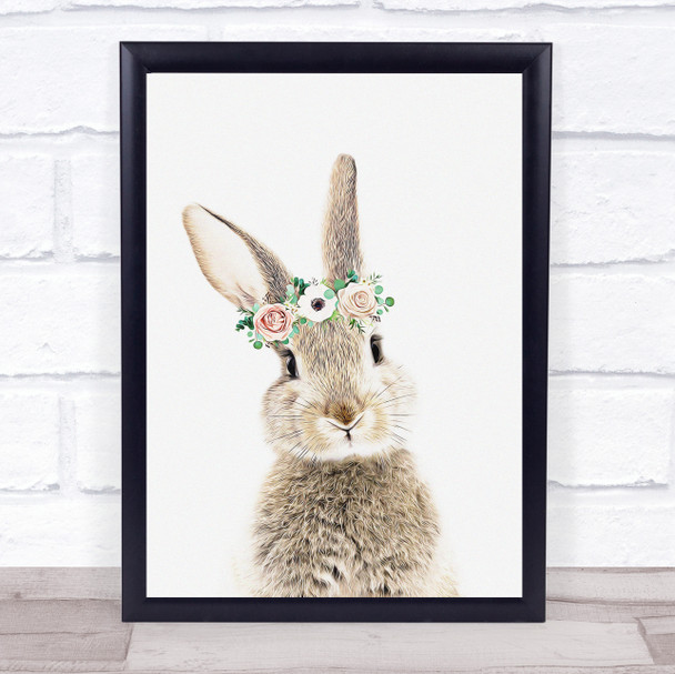 Bunny Rabbit Flowers Pastel Wall Art Print