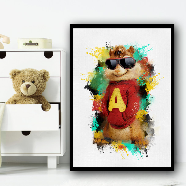 Green Yellow Chipmunk Alvin Splatter Wall Art Print