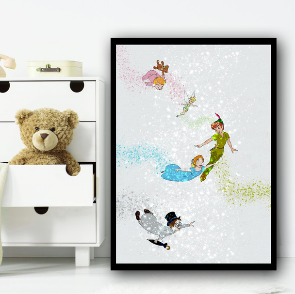 Peter Pan Characters Sparkle Glitter Wall Art Print