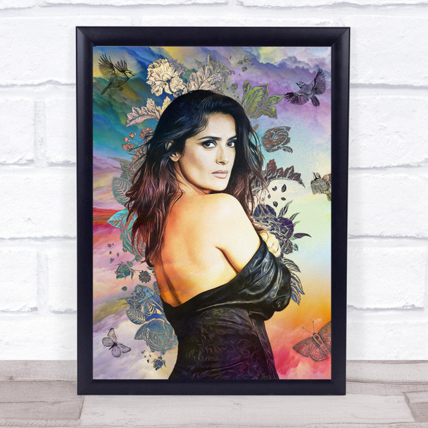 Salma Hayek Watercolour Floral Birds And Butterflies Wall Art Print