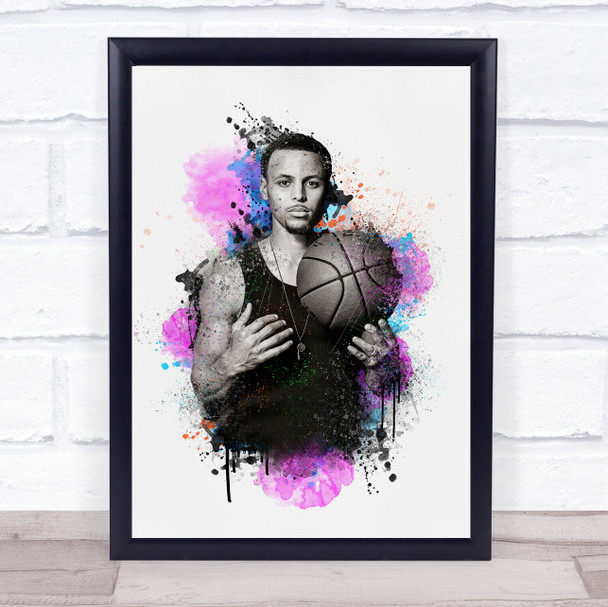 Stephen Curry Watercolour Pink and Blue Splatter Drip Wall Art Print