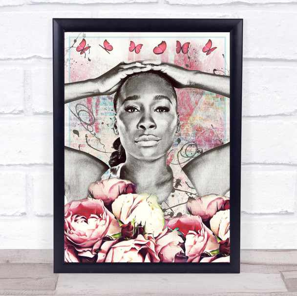 Serena Williams Grunge Vintage Roses and Butterflies Wall Art Print
